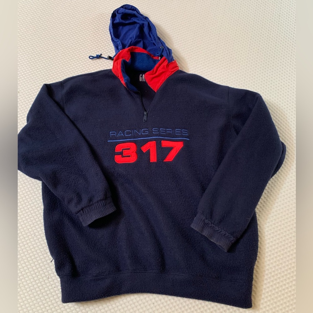 GAP Men's Racing Series 3/4 zip Sweater - Navy and Red - M